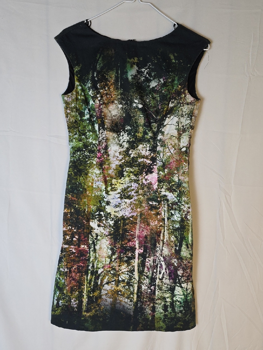 Kay Unger Forest-Print Sheath Dress in Black, Green, Pink